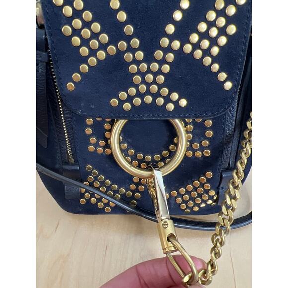 Chloe Rare Navy Blue Suede Gold Studded Faye Mini Backpack/Shoulder Bag - Picture 4 of 11